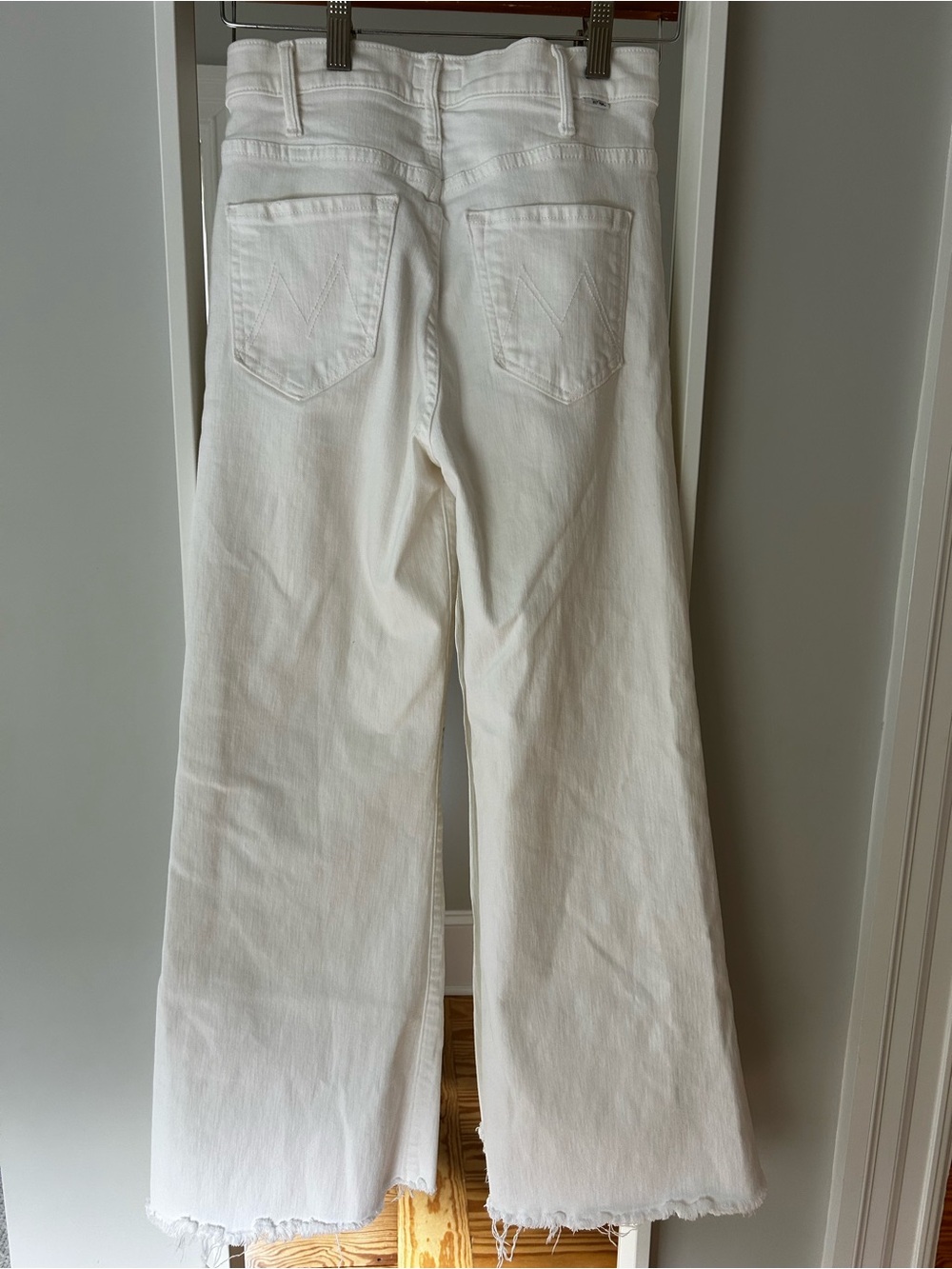 MOTHER White High-Rise Wide Leg Jeans with Raw Hem